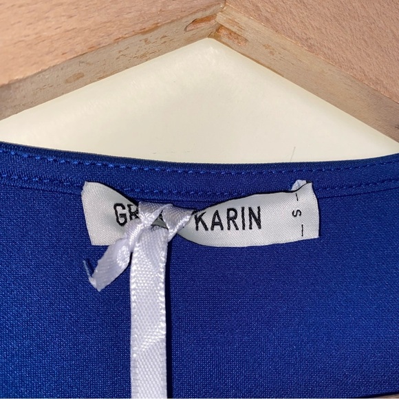 NWT Grace Karin Women’s Small Blue Wrap Long sleeve  Top With Tie Around Waist - Picture 12 of 14